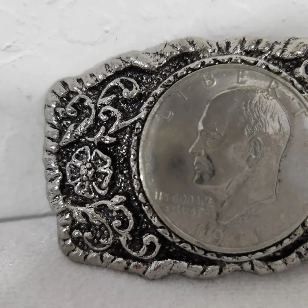 Howdy 1971 Eisenhower Dollar Coin Vintage Western 3.5x2 Belt Buckle